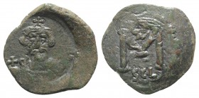 Constans II (641-668). Æ 40 Nummi (25.5mm, 4.26g, 6h). Syracuse, 650-651. Crowned and draped facing bust, holding globus cruciger. R/ Large M; monogra...