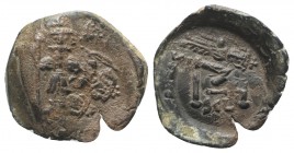 Constans II (641-668). Æ 40 Nummi (27mm, 4.36g, 6h). Syracuse, 654-659. Constans, holding long cross, and Constantine, holding globus cruciger, standi...