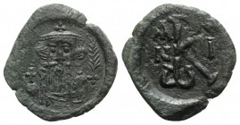 Constans II (641-668). Æ 20 Nummi (23mm, 5.16g, 6h). Syracuse, year 10 (651/2). Crowned and draped facing bust, holding globus cruciger; cross surmoun...
