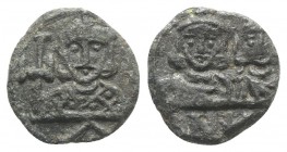 Constantine V with Leo IV (741-775). Æ 20 Nummi (15mm, 3.11g, 6h). Syracuse, 751-775. Crowned half-length facing busts of Constantine V and Leo IV, ea...