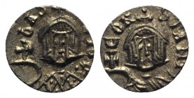 Basil I and Constantine (867-886). Debased AV Semissis (12mm, 1.04g, 6h). Syracuse, 868-879. Crowned facing bust of Basil, wearing loros, holding glob...
