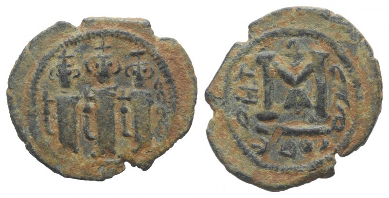 Islamic, Arab-Byzantine, c. 685-700. Æ Fals (22mm, 3.44g, 3h). Tabariya. Three f...
