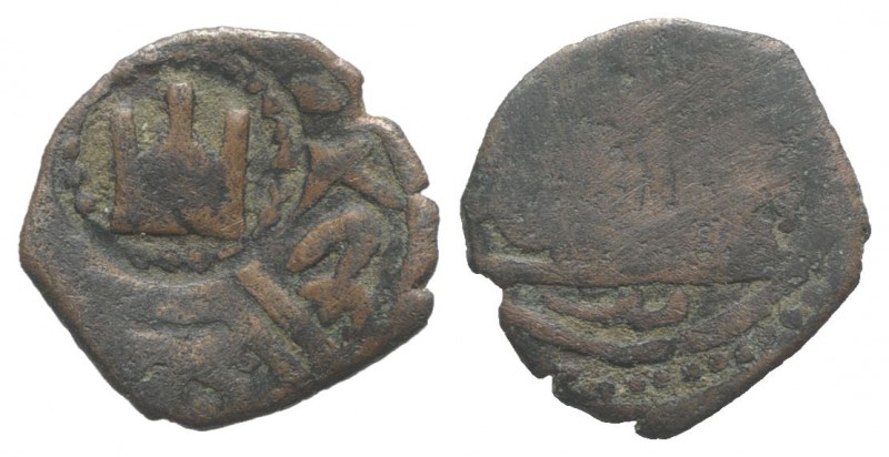 Kaffa, Genoese colony, c. 15th century. Æ Follaro (16mm, 1.10g). Castle. R/ [Tam...