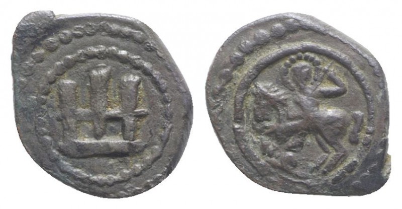 Kaffa, Genoese colony, c. 15th century. Æ Follaro (15mm, 1.64g, 9h). Castle. R/ ...