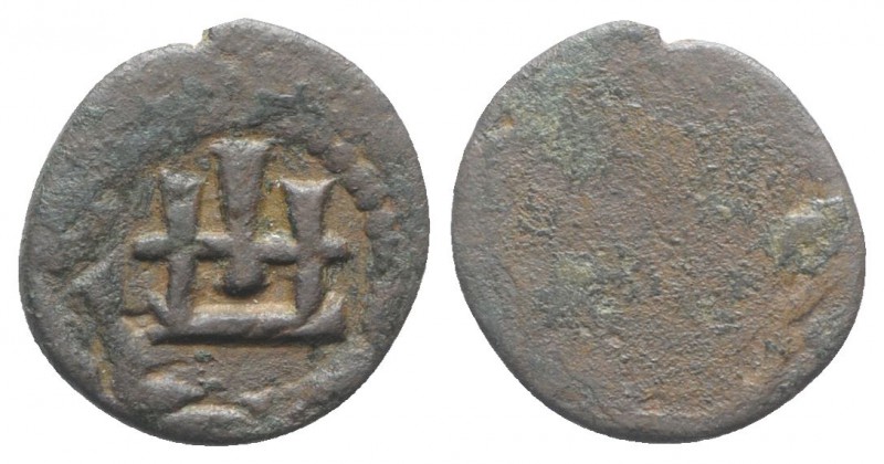 Kaffa, Genoese colony, c. 15th century. Æ Follaro (16mm, 1.41g). Castle. R/ [St ...