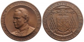 Cardinal Patrick Hayes (American Cardinal of the Roman Catholic Church). Copper Medal 1924 (63mm, 96.60g, 12h). PATRICK CARDINAL HAYES - APRIL 30, 192...