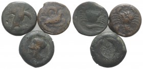 Sicily, lot of 3 Greek Æ coins, including Akragas and Syracuse, to be catalog. Lot sold as is, no return