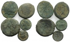 Mixed lot of 5 Æ coins, including 4 Greek and 1 Roman Republican As, to be catalog. Lot sold as is, no return