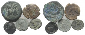 Lot of 5 Æ Greek and Roman Republican coins, including Ballaios (King of Illyria), to be catalog. Lot sold as is, no return