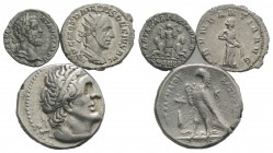 Mixed lot of 3 AR coins, including Greek (1 Ptolemaic Tetradrachm) and Roman Imperial (Antoninus Pius Denarius and Trajan Decius Antoninianus), to be ...