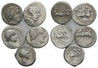 Lot of 5 Roman Republican AR Denarii, to be catalog. Lot sold as is, no return