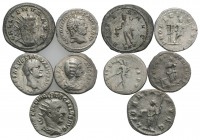 Lot of 5 Roman Imperial AR coins, including Vespasian, Julia Domna, Caracalla, Trebonianus Gallus and Gallienus, to be catalog. Lot sold as is, no ret...