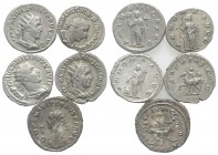 Lot of 5 Roman AR Antoninianii, including Philip I, Trajan Decius, Trebonianus Gallus and Probus, to be catalog. Lot sold as is, no return