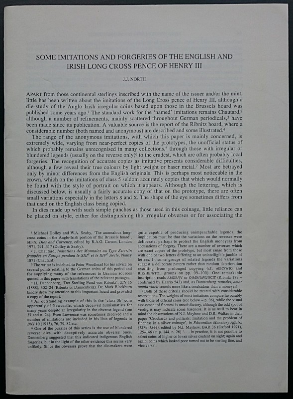 North J.J., Some Imitations and Forgeries of the English and Irish Long Cross Pe...