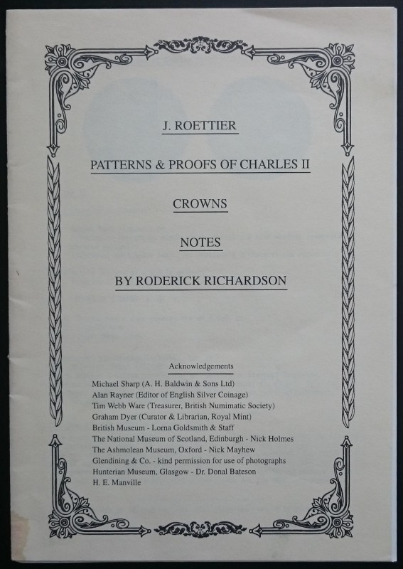 Richardson R., J. Roettier Patterns & Proofs of Charles II Crowns. Brossura edit...