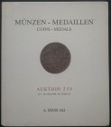 Hess. Auktion 259. Munzen - Medaillen. Zurigo, 10-12 Maggio 1990. Copertina rigida, 1722 lotti, foto B/N. Ottime condizioni