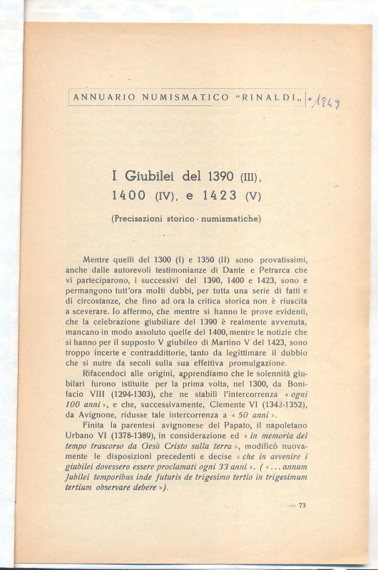 PATRIGNANI A. - I Giubilei del 1390 ( III ), 1400 ( IV ) e 1423 ( V ). Mantova ,...