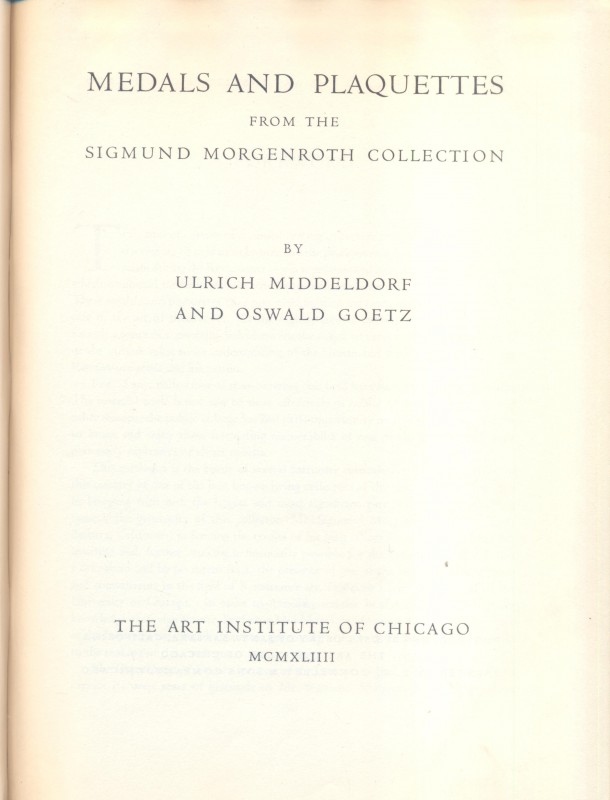 MIDDELFORF U. – GOETZ O. – Collection Sigmund Morgenroth. Medals and Plaquettes....