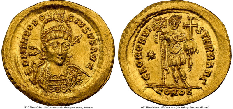 Theodosius II, Eastern Roman Empire (AD 402-450). AV solidus (21mm, 4.46 gm, 6h)...