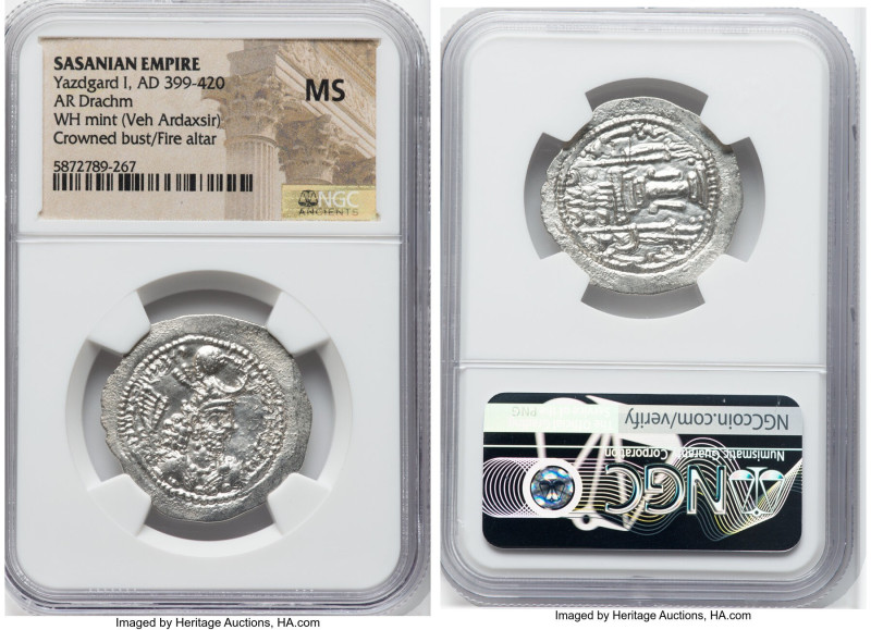 ANCIENT LOTS. Oriental. Lot of two (2) AR drachms. NGC Choice XF-MS. 1) SASANIAN...