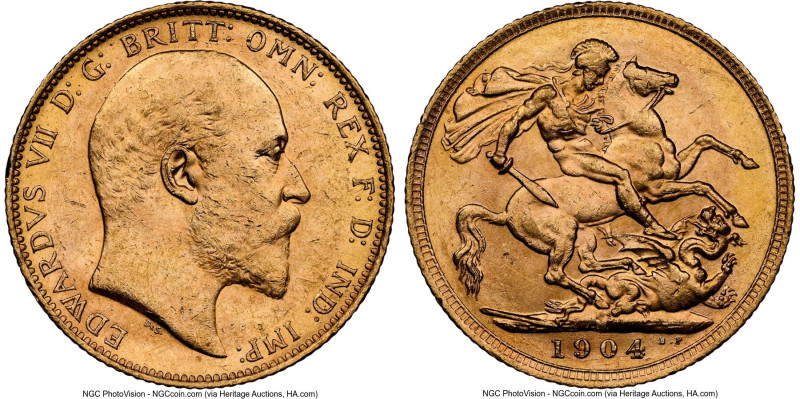 Edward VII gold Sovereign 1904-M MS62 NGC, Melbourne mint, KM15, S-3971. HID0980...