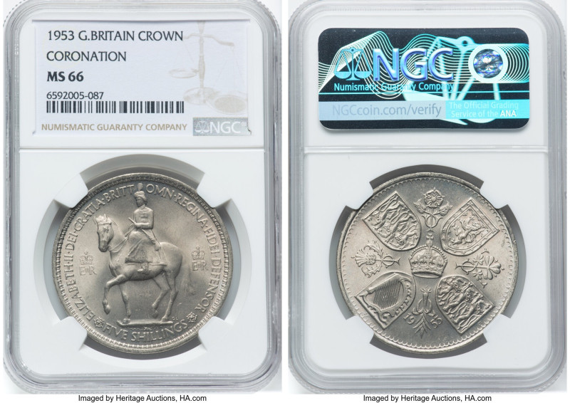 Elizabeth II "Coronation" Crown 1953 MS66 NGC, KM894, S-4136. Coronation of Quee...