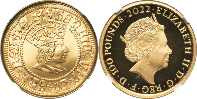 Elizabeth II gold Proof "King Henry VII" 100 Pounds (1 oz) 2022 PR70 Ultra Cameo...