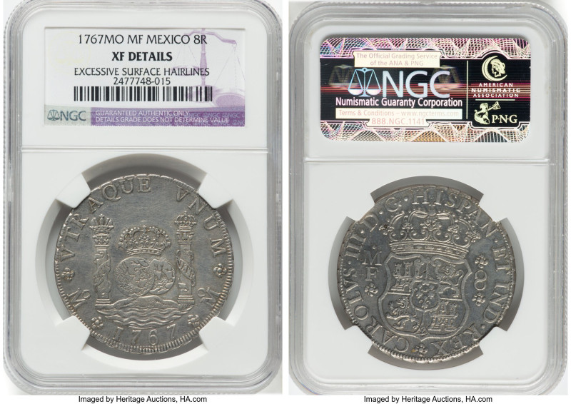 Charles III 8 Reales 1767 Mo-MF XF Details (Excessive Surface Hairlines) NGC, Me...