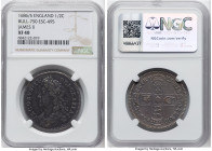 James II 1/2 Crown 1686/5 XF40 NGC, KM452, ESC-750 (R3, prev. ESC-495). A highly engaging and seldom-seen overdated issue, dressed with a pleasing cab...