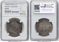 William III 1/2 Crown 1698 AU58 NGC, KM492.2, S-3494. DECIMO edge. A superb specimen at the very cusp of Mint State with characteristically weak centr...