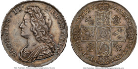 George II 1/2 Crown 1734 AU58 NGC, KM574.1, S-3692. Plumes and roses in angle type. One of the more difficult 1/2 Crowns of George II's reign to locat...