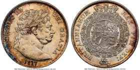 George III 1/2 Crown 1817 MS63 NGC, KM667, S-3788. Large bust or bull head variety. A charming offering broadcasting a prominent mint flash tinged by ...