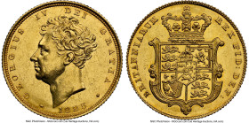 George IV gold "Bare Head" Sovereign 1825 MS61 NGC, KM696, S-3801, Marsh-10 (S). A fairly scarce representative distinguished by George's bare head po...