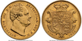 William IV gold Sovereign 1832 AU58 NGC, KM717, S-3829B. Nose to second "I" variety. A minimally circulated example, sufficiently lustrous that the in...