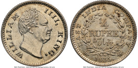 British India. William IV 1/4 Rupee 1835.-(c) MS64 NGC, Calcutta mint, KM448. A surprisingly scarce emission and likely more difficult to come by in t...