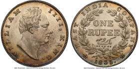 British India. William IV Rupee 1835.-(b) MS63 NGC, Bombay mint, KM450.1. Especially fine and blanketed in a champagne aura and peripheral tone. HID09...