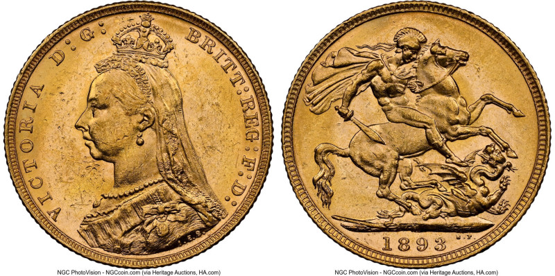Victoria gold "Jubilee Head" Sovereign 1893-M MS62 NGC, Melbourne mint, KM10, S-...
