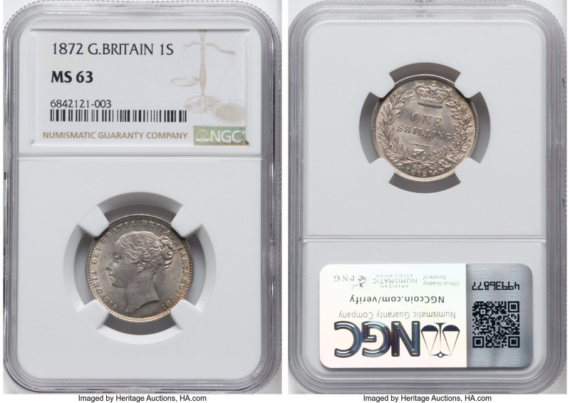 Victoria Shilling 1872 MS63 NGC, KM734.2, S-3906A. Die #23. HID09801242017 © 202...