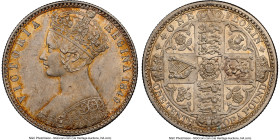 Victoria "Godless" Florin 1849 MS64 NGC, KM745, S-3890. A highly collectible minor of Victoria, featuring her now iconic Gothic portrait amidst tanger...