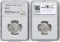 British India. Victoria 1/2 Rupee 1840-(b&c) MS63 NGC, Bombay & Calcutta mints, KM456.1, S&W-3.46. A satiny outlier and wholly free of tone, showcasin...