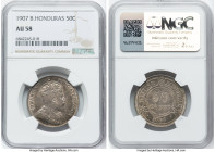 British Colony. Edward VII 50 Cents 1907 AU58 NGC, KM13. An impressive, low-mintage example witnessed at the precipice of a Mint State assignment, bes...