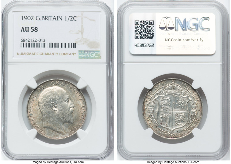 Edward VII 1/2 Crown 1902 AU58 NGC, KM802. An incredibly flashy offering blessed...