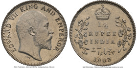 British India. Edward VII 5-Piece Lot of Certified Assorted Issues NGC, 1) Rupee 1905-B MS61, Bombay mint, KM508 2) 1/4 Rupee 1903-(c) UNC Details (Cl...
