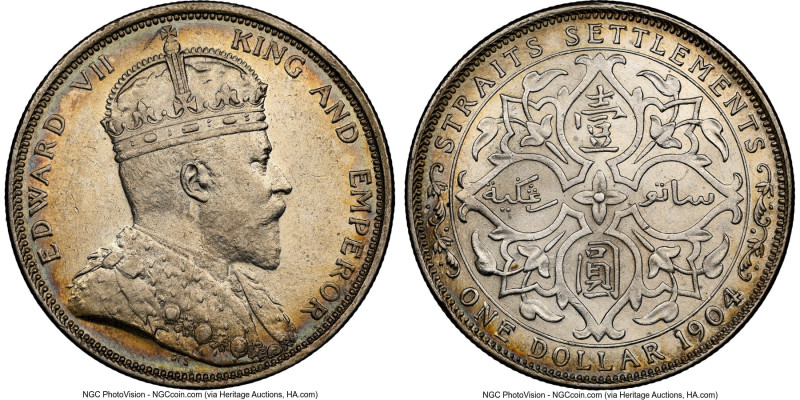 British Colony. Edward VII Dollar 1904-B MS62 NGC, Bombay mint, KM25, Prid-4. HI...