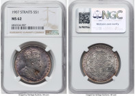 British Colony. Edward VII Dollar 1907 MS62 NGC, London mint, KM26. An alluring near-Choice specimen imbued with abundant mint brilliance tempered by ...