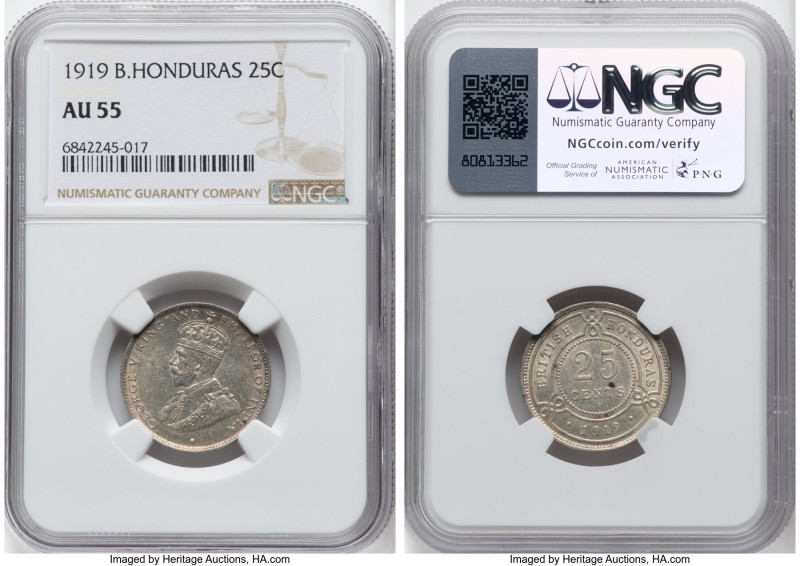British Colony. George V 25 Cents 1919 AU55 NGC, KM17. HID09801242017 © 2024 Her...
