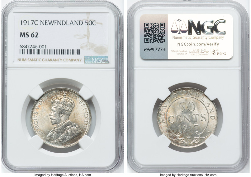 Newfoundland. George V 50 Cents 1917-C MS62 NGC, Ottawa mint, KM12. HID098012420...