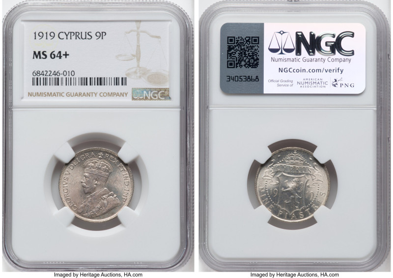 British Colony. George V 9 Piastres 1919 MS64+ NGC, KM13. An outstanding specime...