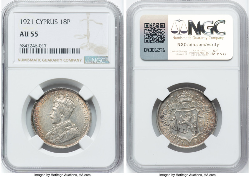 British Colony. George V 18 Piastres 1921 AU55 NGC, KM14. HID09801242017 © 2024 ...