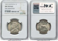 British Colony. George V Pair of Certified Assorted Issues NGC, 1) 2 Shillings 1932 UNC Details (Obverse Scratched), KM4 2) Shilling 1934 UNC Details ...